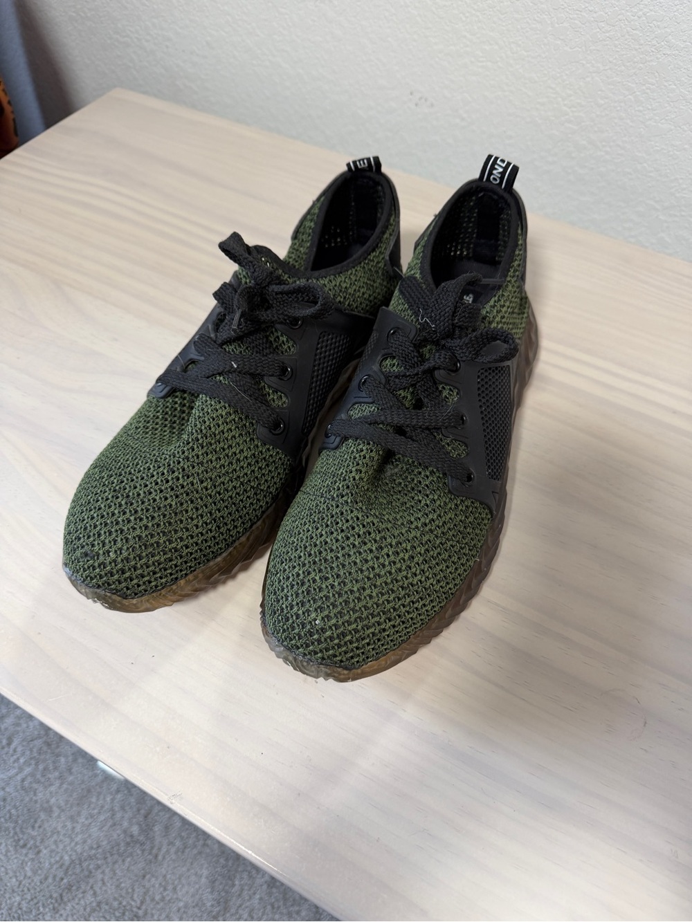 Olive Green Knit Lace-Up Steele Toe Sneakers